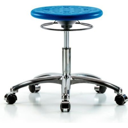 E COM Blue Ridge Ergonomics„¢ Cleanroom Stool with Casters - Desk Height - Blue CLR-IPDHSO-CR-CC-BLU